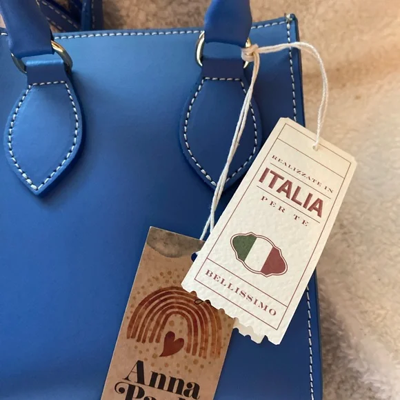 Bellissimo Anna Paola Leather Made in Italy Crossbody Handbag color Blue NWT - Picture 9 of 9